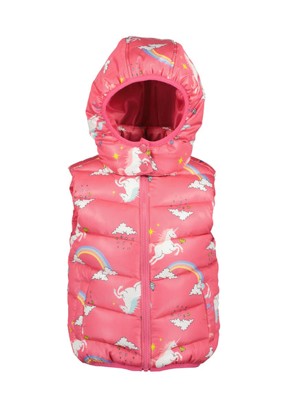 Blue Seven Girls' Gilet with removable hood Rainbow Unicorns 797003-4210 Pink