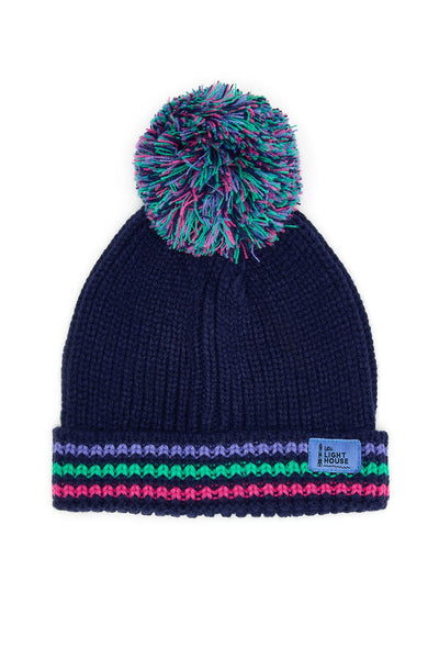 Little Lighthouse Kids Bobbie Bobble Hat -Pink Purple Teal Striped