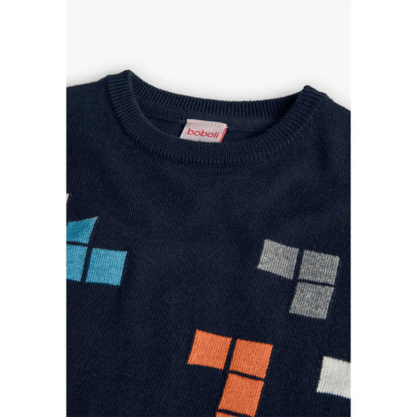 Boboli Boy's Knitted Jumper 732204 Navy Falling Block Game
