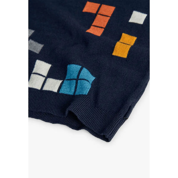 Boboli Boy's Knitted Jumper 732204 Navy Falling Block Game