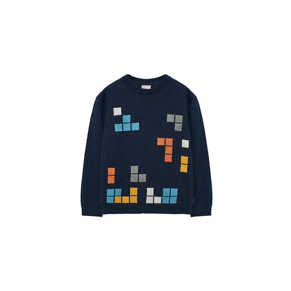 Boboli Boy's Knitted Jumper 732204 Navy Falling Block Game