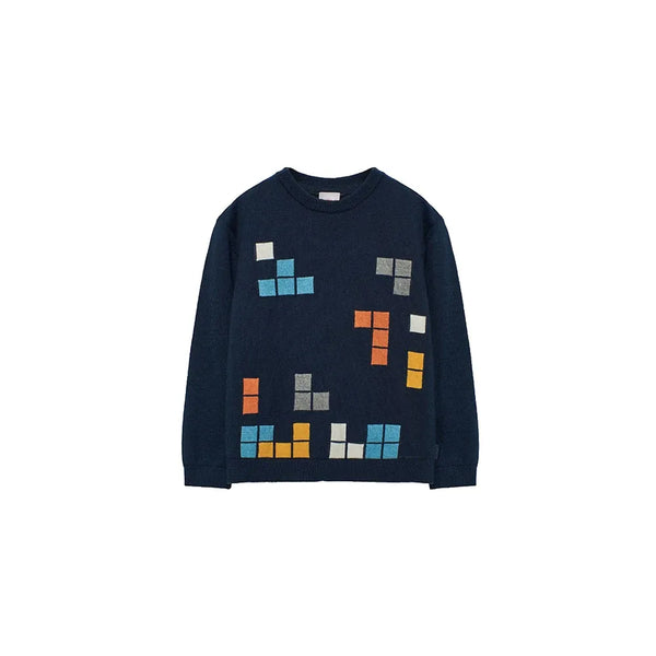 Boboli Boy's Knitted Jumper 732204 Navy Falling Block Game
