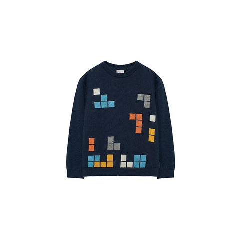 Boboli Boy's Knitted Jumper 732204 Navy Falling Block Game