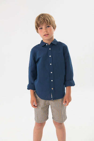 Boboli Boy's Linen Long Sleeved Shirt 731034 Navy