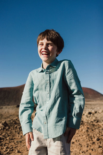 Boboli Boy's Linen Long Sleeved Shirt 731034 Eucalyptus