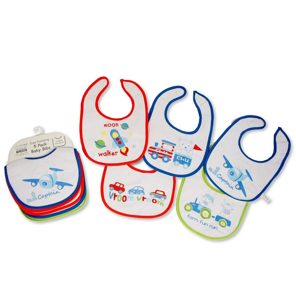 Nursery Time Baby Boys Bibs 5-Pack with waterproof backing