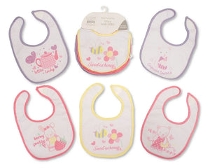 Nursery Time Baby Girls Bibs 5-Pack with waterproof backing