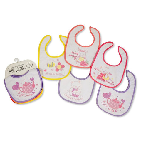 Nursery Time Baby Girls Bibs 5-Pack with waterproof backing