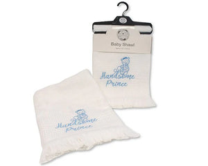 Snuggle Baby Shawl with ' Handsome Prince' Embroidery - Bw 110-418 White