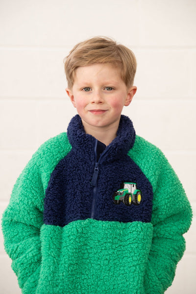 Little Lighthouse Boy's Caden Fleece - Green Tractor