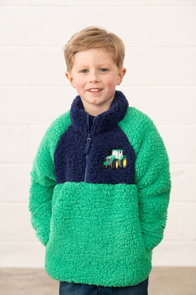 Little Lighthouse Boy's Caden Fleece - Green Tractor