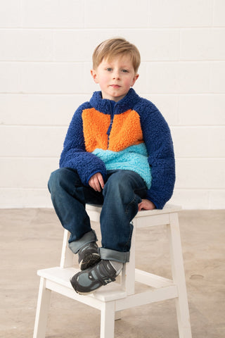 Little Lighthouse Boy's Caden Fleece - Navy Blue Orange