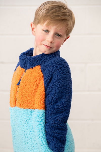 Little Lighthouse Boy's Caden Fleece - Navy Blue Orange