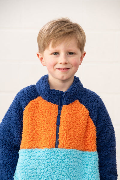 Little Lighthouse Boy's Caden Fleece - Navy Blue Orange