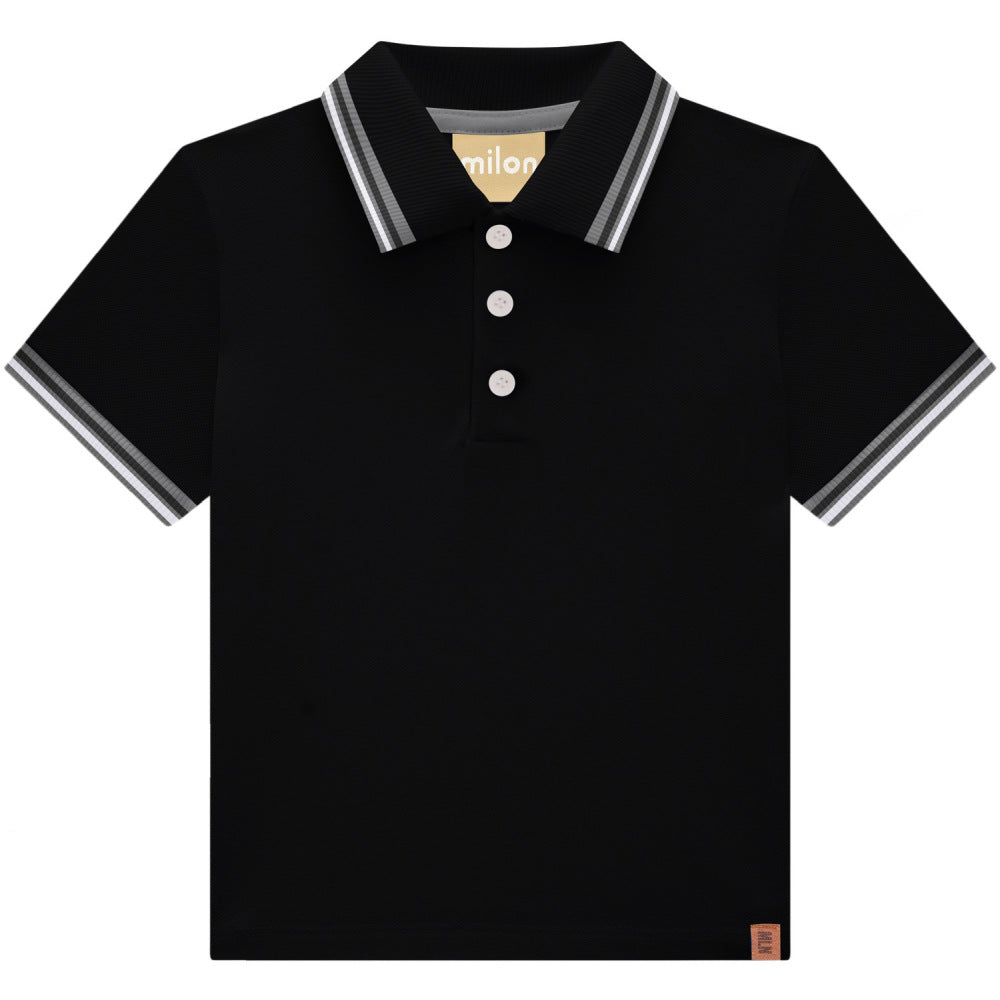 Milon Boy's Polo Shirt 2000176 Striped Trim Black