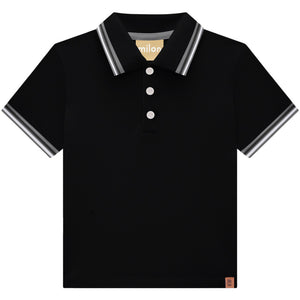 Milon Boy's Polo Shirt 2000176 Striped Trim Black
