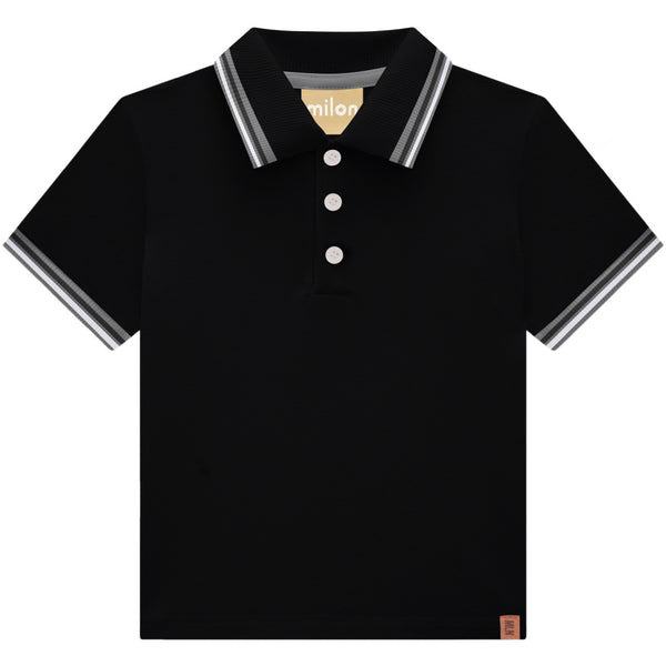 Milon Boy's Polo Shirt 2000176 Striped Trim Black