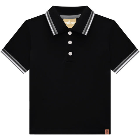 Milon Boy's Polo Shirt 2000176 Striped Trim Black