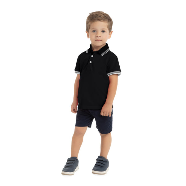Milon Boy's Polo Shirt 2000176 Striped Trim Black