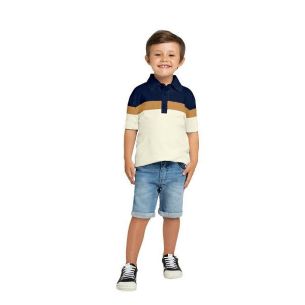 Milon Boy's Polo Shirt 2000175 Block Colours Navy Fawn Grey