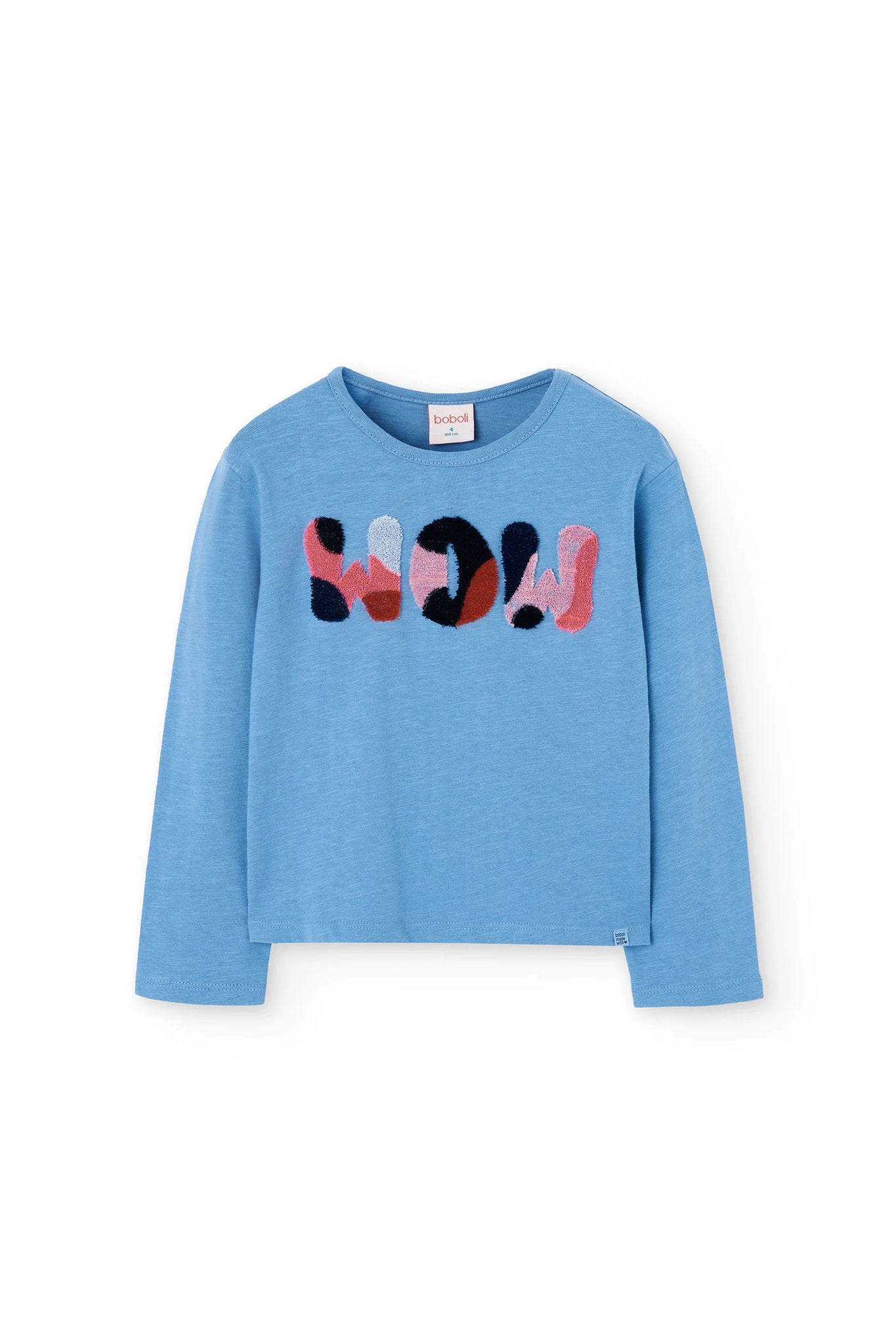 Boboli Girl's Long Sleeve Slogan Tshirt Baby Blue Wow