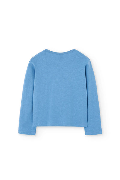 Boboli Girl's Long Sleeve Slogan Tshirt Baby Blue Wow