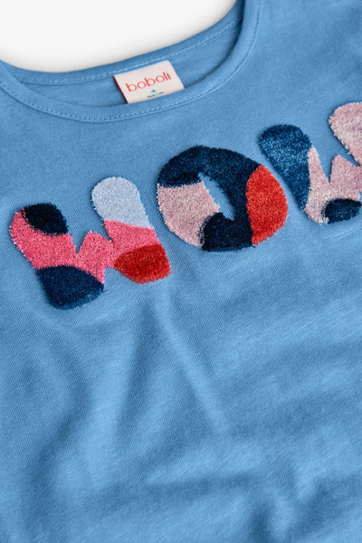 Boboli Girl's Long Sleeve Slogan Tshirt Baby Blue Wow