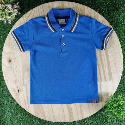 Milon Boy's Polo Shirt 2000176 Striped Trim Royal