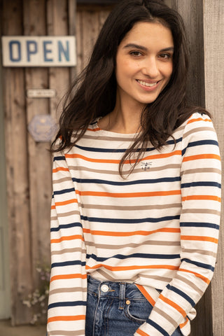 Lighthouse Ladies Causeway Top - Mocha Burnt Orange Stripe