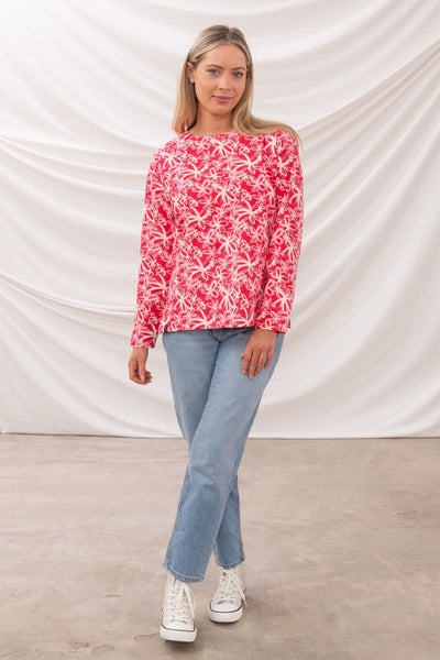 Lighthouse Ladies Causeway Breton Top - Raspberry Floral