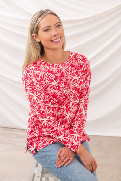 Lighthouse Ladies Causeway Breton Top - Raspberry Floral