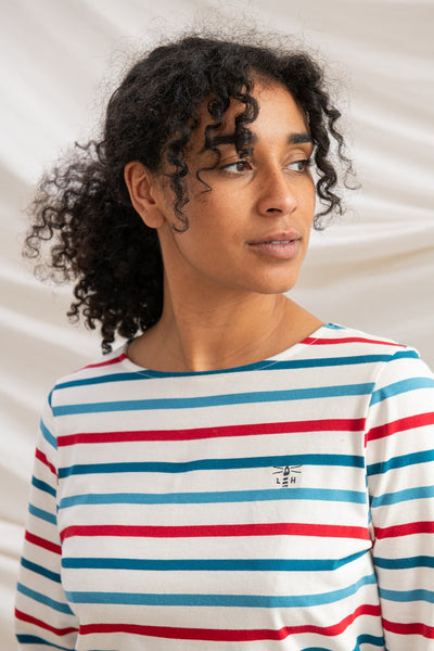 Lighthouse Ladies Causeway Breton Top - Red Teal Stripe