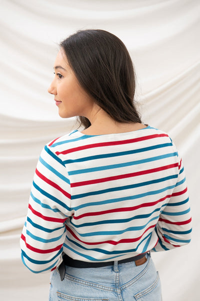 Lighthouse Ladies Causeway Breton Top - Red Teal Stripe