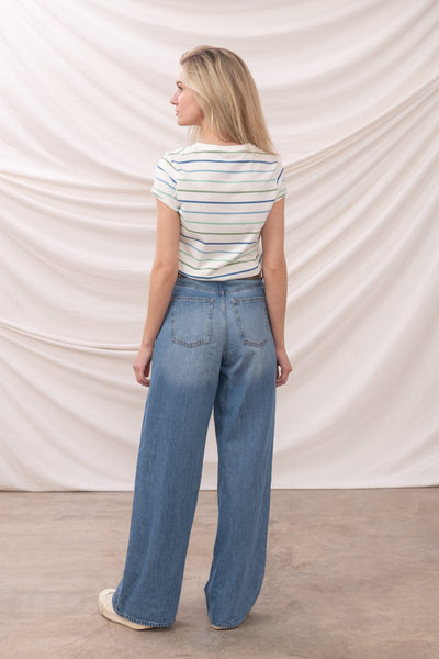 Lighthouse Ladies Causeway Tee - Blue Sage Stripe