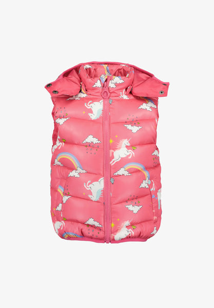 Blue Seven Girls' Gilet with removable hood Rainbow Unicorns 797003-4210 Pink