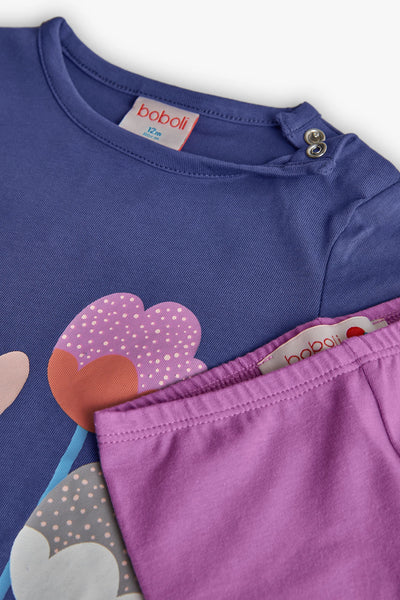 Boboli Long Sleeve TShirt+Leggings Set Lilac Flower Motif