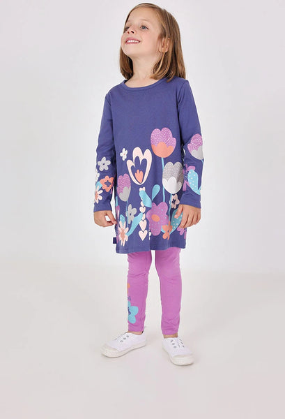 Boboli Long Sleeve TShirt+Leggings Set Lilac Flower Motif