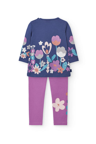 Boboli Long Sleeve TShirt+Leggings Set Lilac Flower Motif