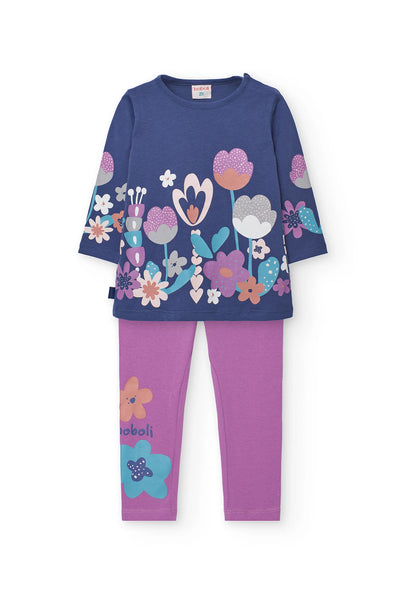 Boboli Long Sleeve TShirt+Leggings Set Lilac Flower Motif