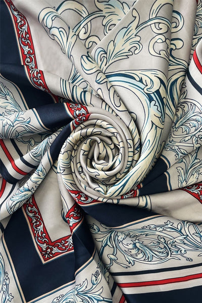 Traditional Floral Border Print Silk Scarf SC-7524