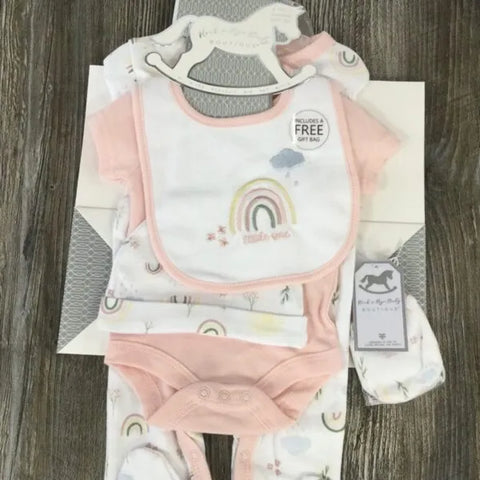 Rock A Bye Baby 5 Piece Gift Set D07339 Rainbow Print Peach
