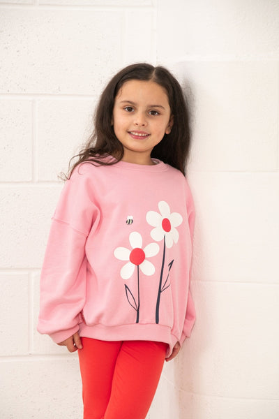 Little Lighthouse Girl's Flora Sweatshirt - Dusky Pink Flowers