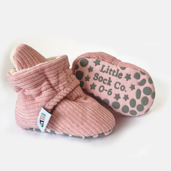 The Little Sock Co -Stay-on, Non-Slip Bootie - Pink Corduroy