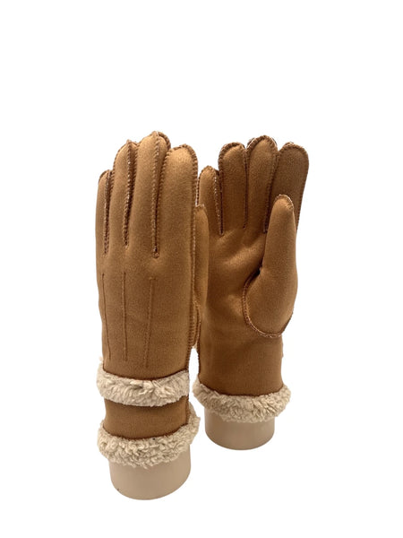DeMode Ladies Faux Suede Gloves with Faux Sheep Curls GTZ-828-3