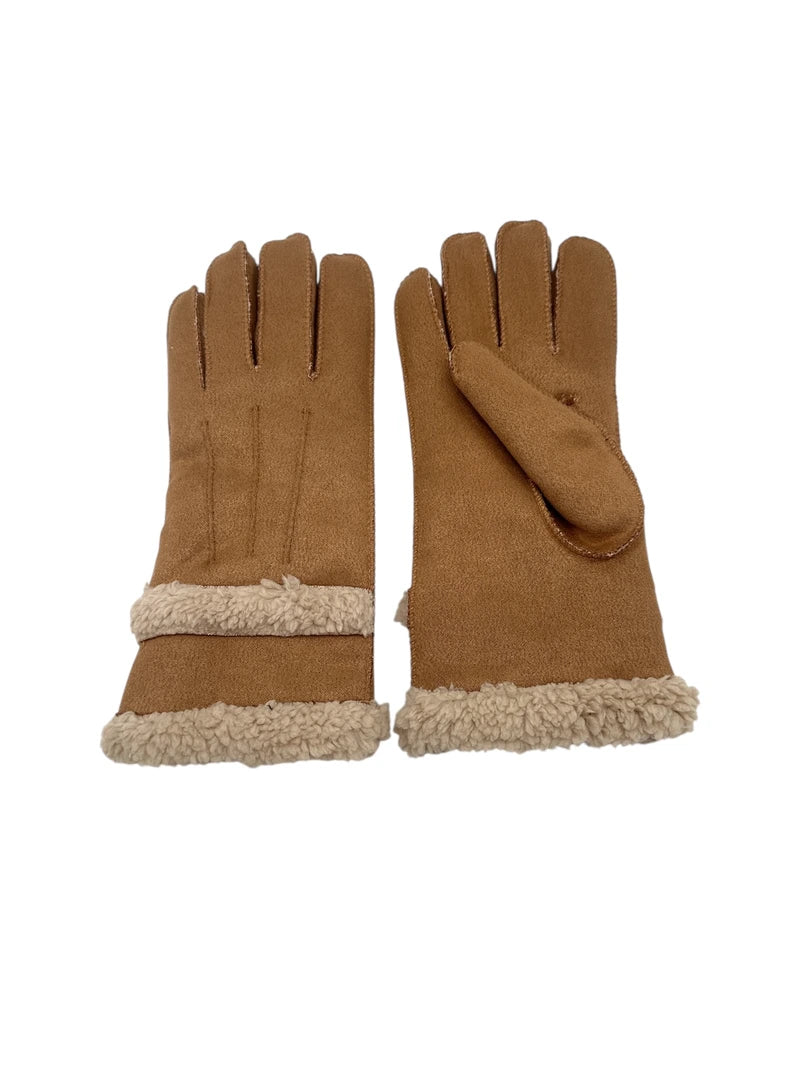 DeMode Ladies Faux Suede Gloves with Faux Sheep Curls GTZ-828-3