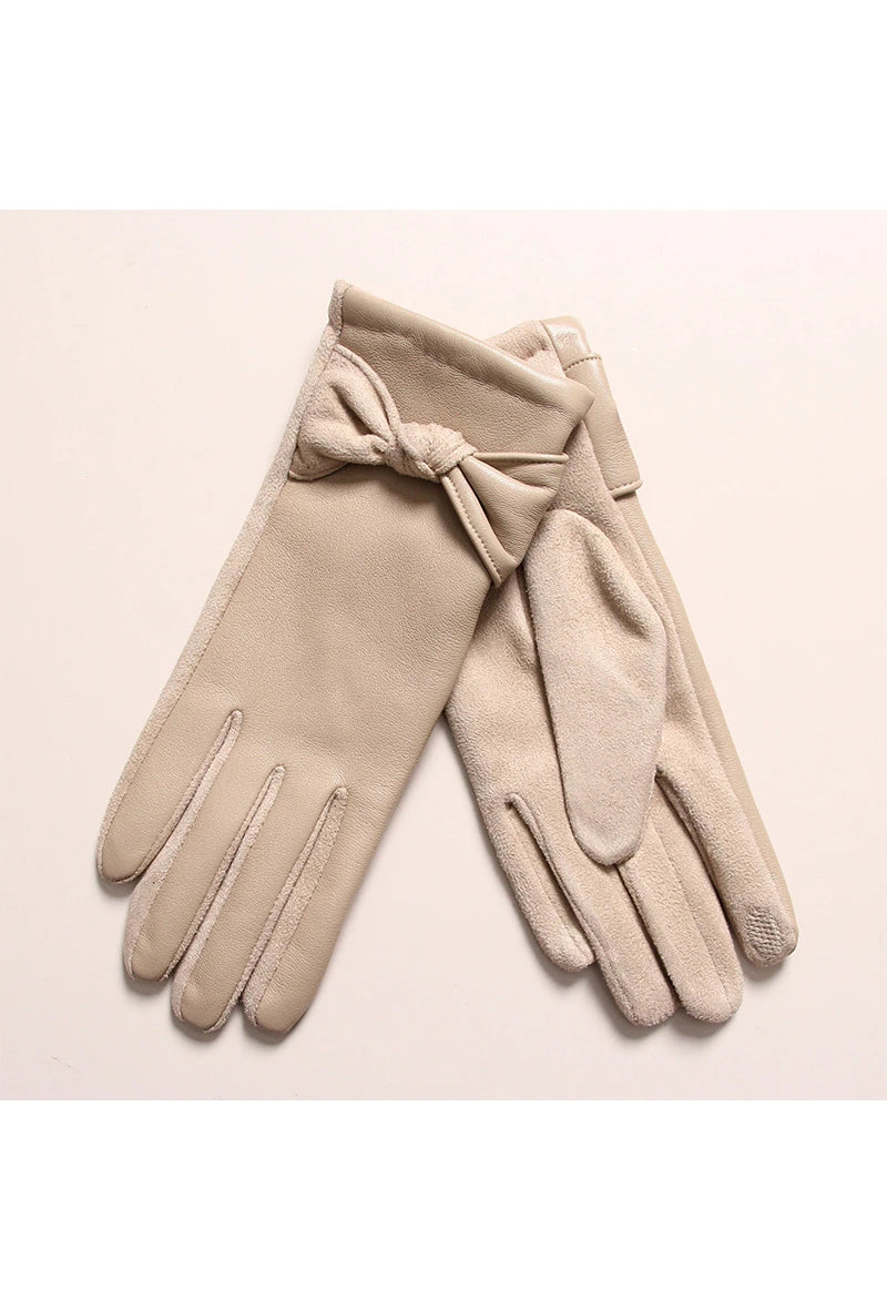 MM Sweet Ladies Faux Leather Gloves with Twisted Bow G-1683