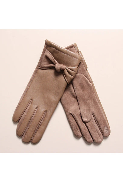 MM Sweet Ladies Faux Leather Gloves with Twisted Bow G-1683