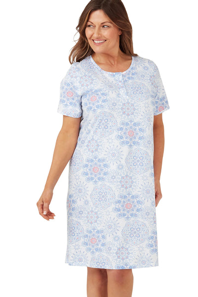 Marlon Ladies Maxine Short Sleeved Jersey Nightshirt Pastel Tiles