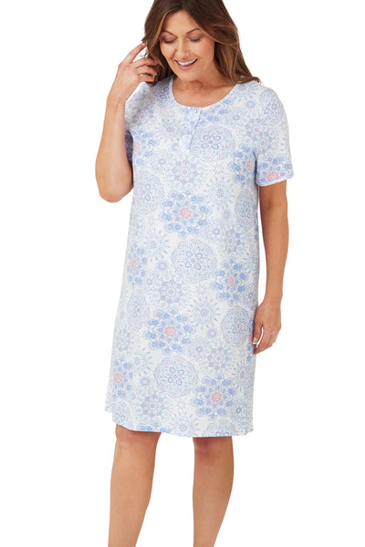 Marlon Ladies Maxine Short Sleeved Jersey Nightshirt Pastel Tiles