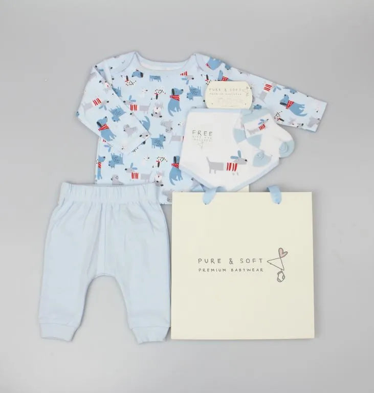 Pure & Soft Premium Baby Boy 5 Piece Set Pups E13330 Blue